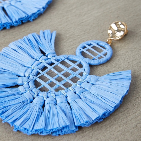 NWT BCBG Woven Fringe Drop Earrings in Light Blue - Picture 2 of 4